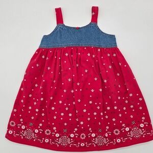 Vintage Kids Zoey Denim Red Floral Paisley Dress Size 6